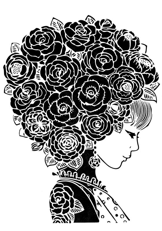 SVG Datei mit Frauenkopf und Rosenhaaren