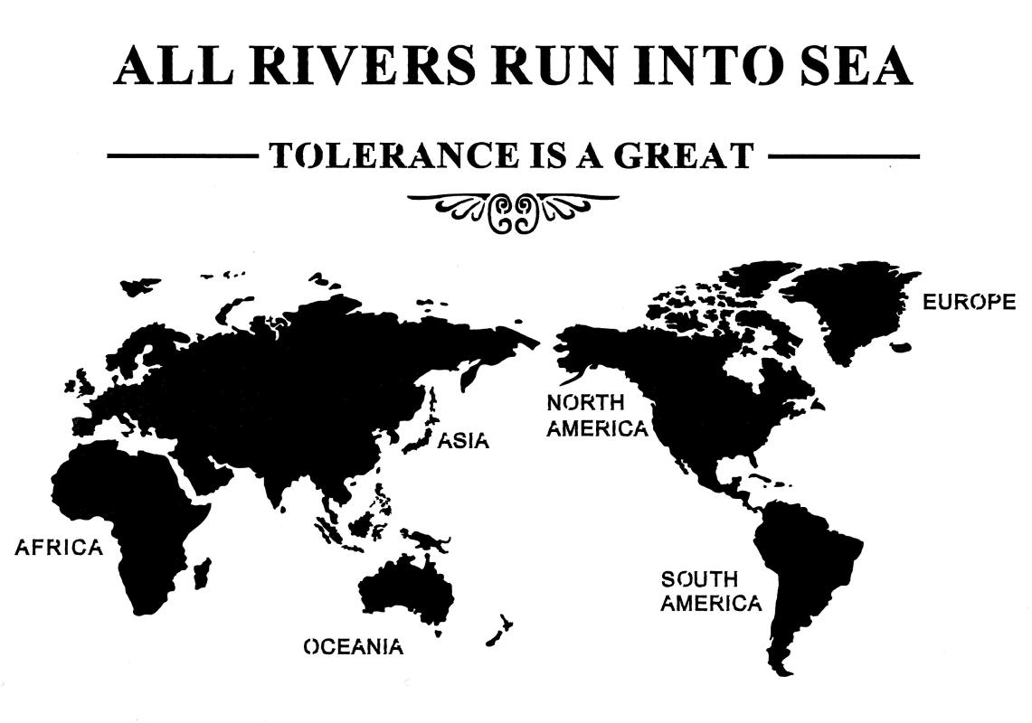 Schablone Weltkarte "All rivers run into.." DIN A 4