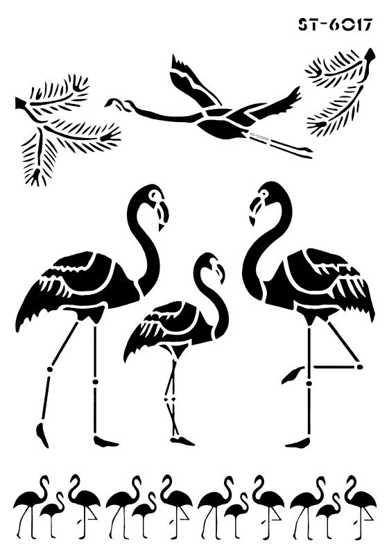 Schablone Flamingogruppe groß und klein DIN A 4