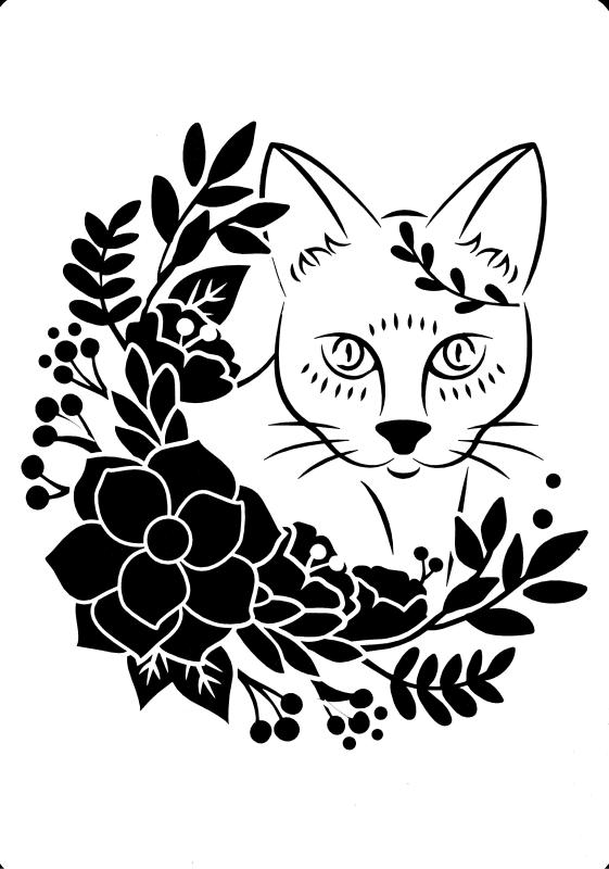 Schablone mit Katze hinter Blumen DIN A 4