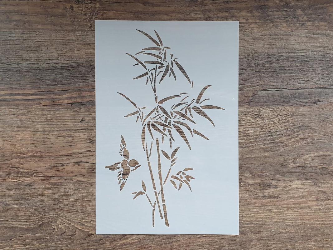 Schablone Bambuspflanze mit Vogel DIN A 4