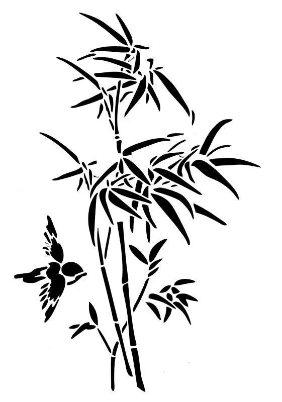 Schablone Bambuspflanze mit Vogel DIN A 4
