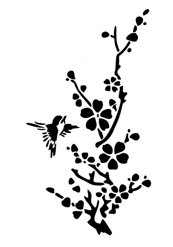 Schablone Blütenzweig mit Vogel DIN A 4