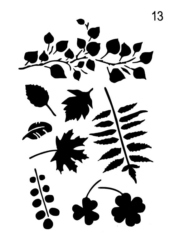 Schablone mit verschiedenen Blättern aus dem Wald DIN A 4
