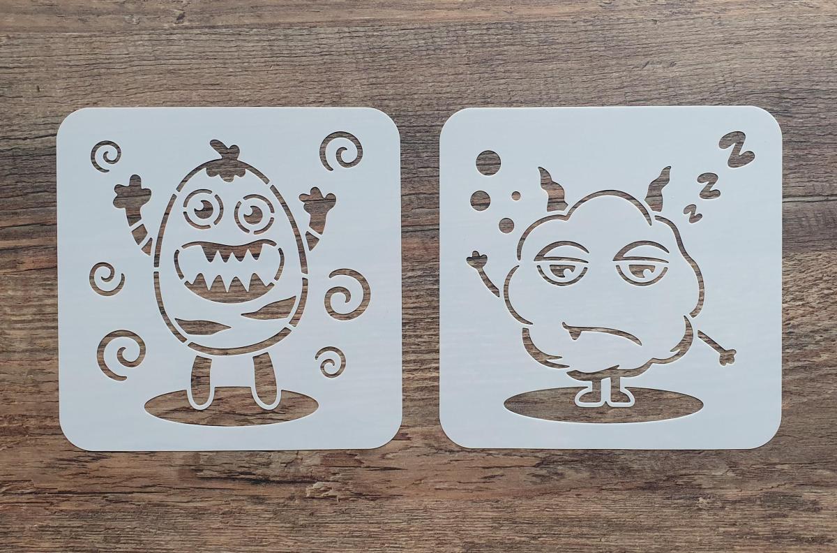 Set mit 2 Schablonen kleine Monster (2) 15x15cm