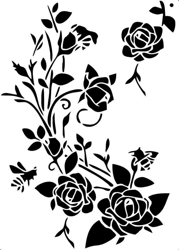 Schablone mit Rosenzweige und Blüten DIN A 4