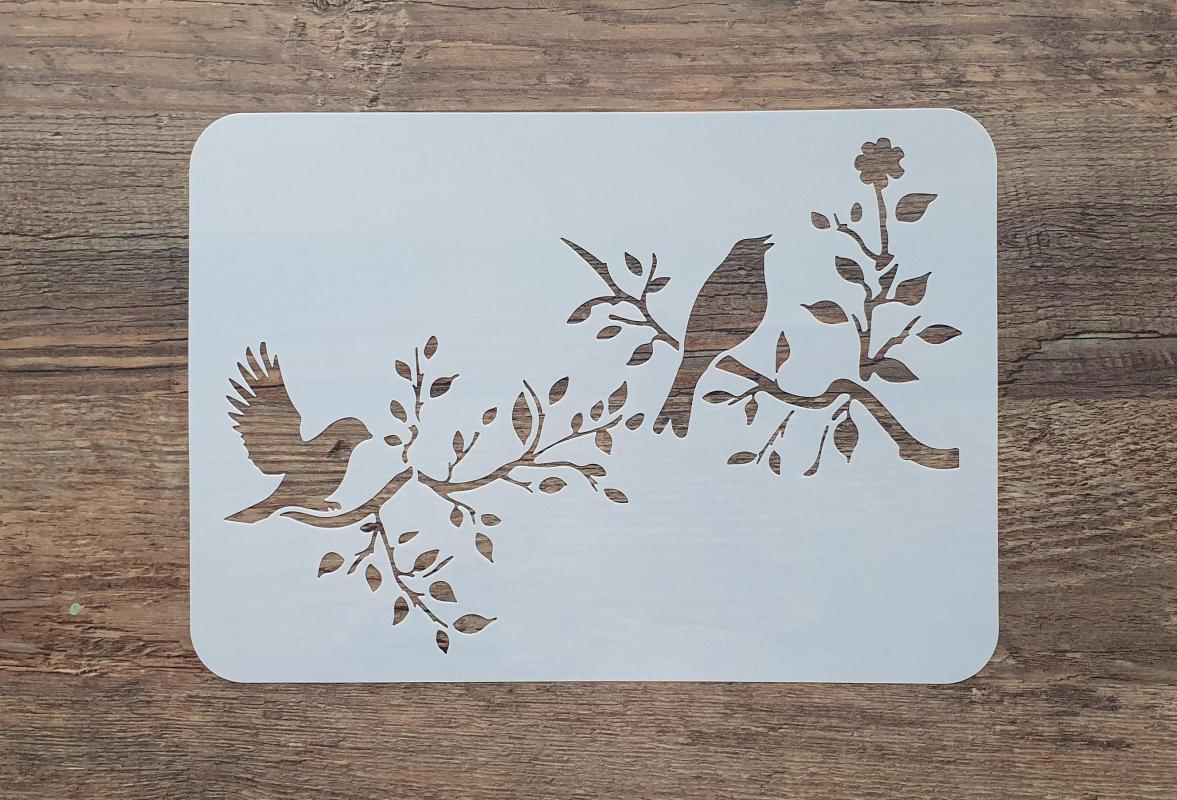 Schablone mit Vogel mit Zweig DIN A 4