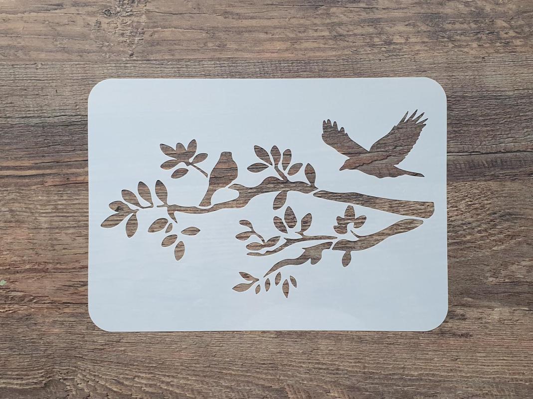 Schablone mit Vogel mit Zweig DIN A 4