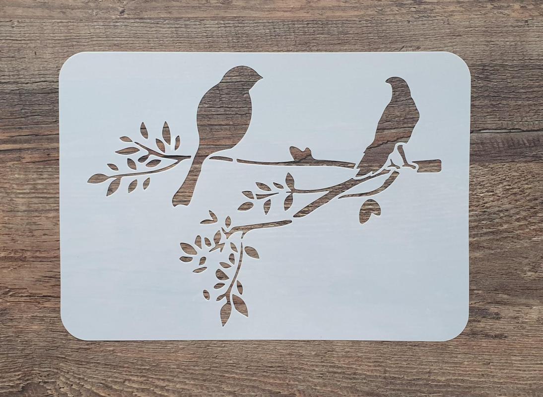 Schablone mit Vogel auf Zweig sitzend DIN A 4