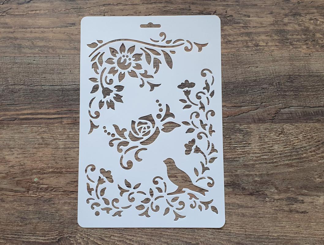 Schablone Blumenranke mit Vogel in DIN A 4