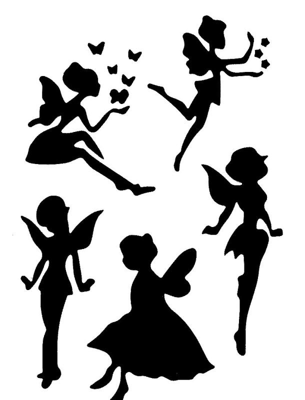 Schablone 5 verschiedene Feen und Elfen DIN A 4