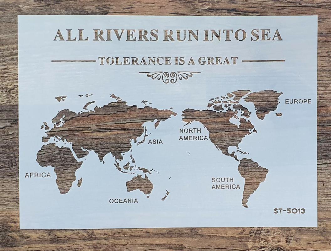 Schablone Weltkarte "All rivers run into.." DIN A 4