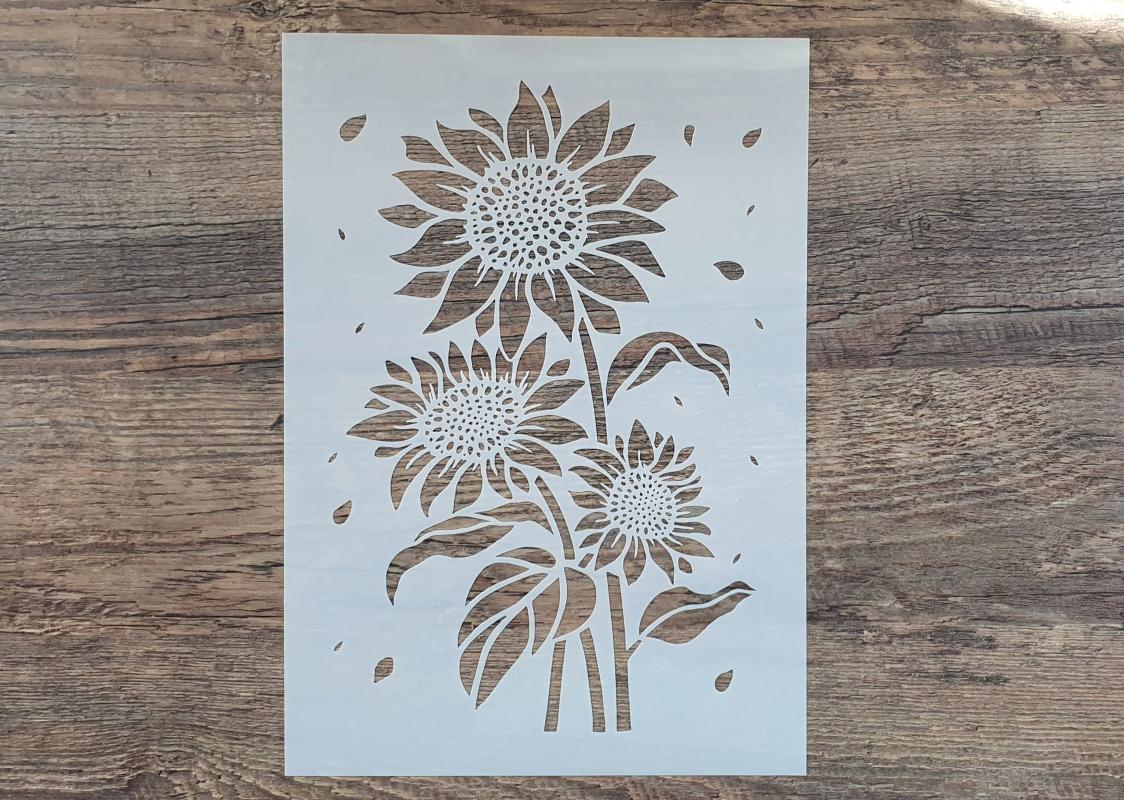 Schablone mit Sonnenblume und 3 Blüten DIN A 4