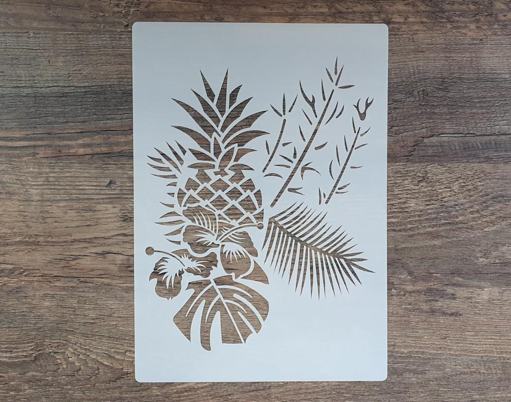 Schablone mit Blattkomposition und Ananas DIN A 4