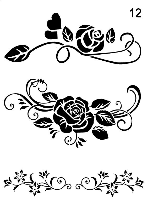 Schablone mit 3 floralen Bordüren in DIN A 4