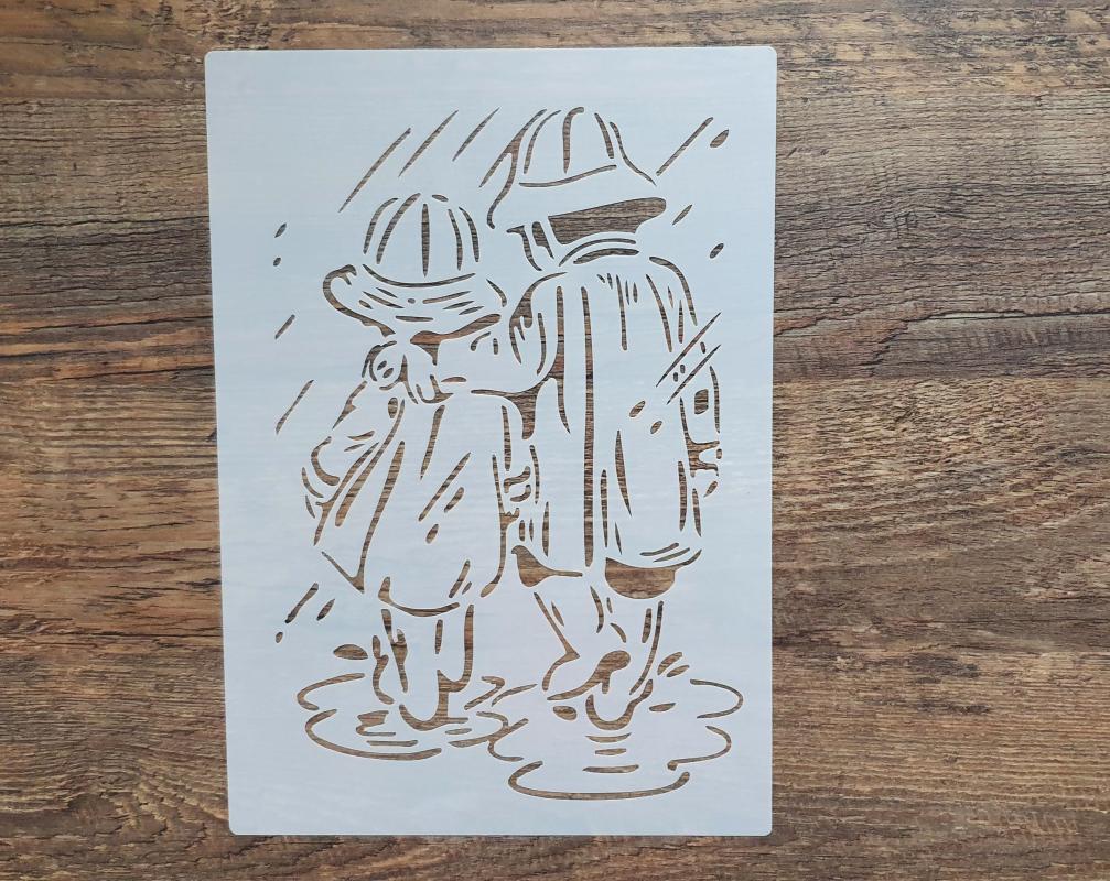 2 Kinder im Regen Schablone