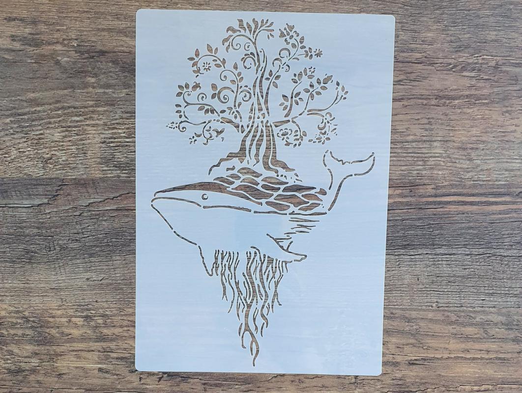 Malschablone Walfisch mit Baum DIN A 4