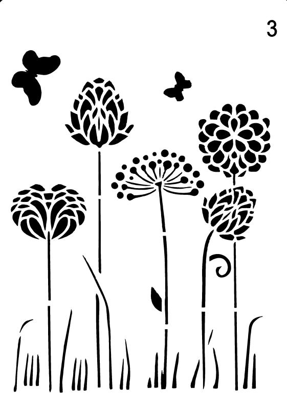 Schablone Blumenwiese und Schmetterlinge