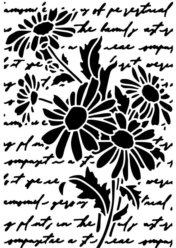 Schablone mit Schrift und Blumen