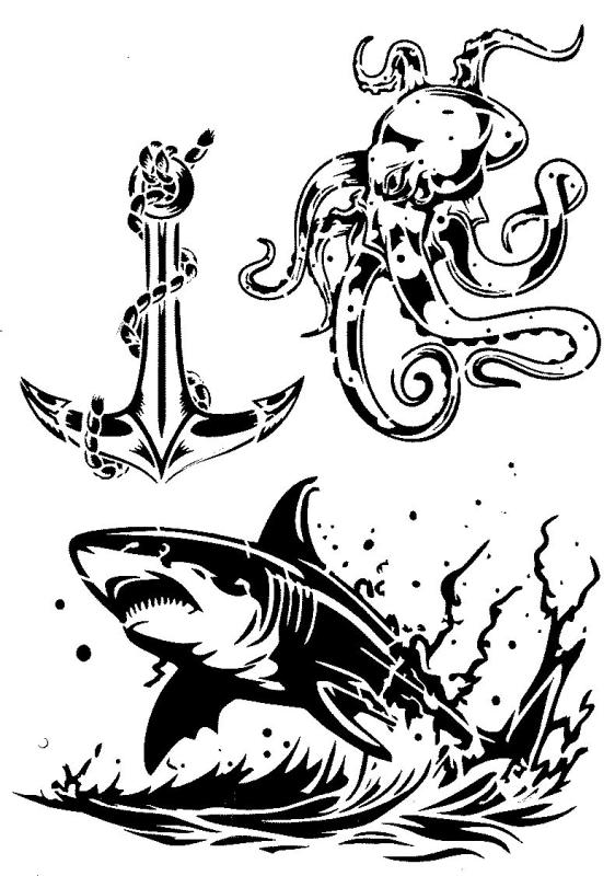 Malschablone Haifisch mit Octopus DIN A 4