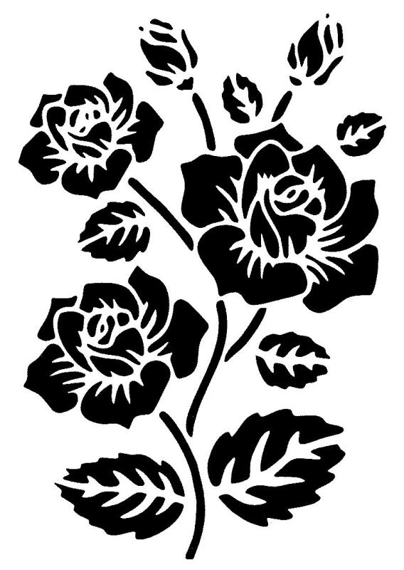 Schablone mit Rosenzweig und Blüten