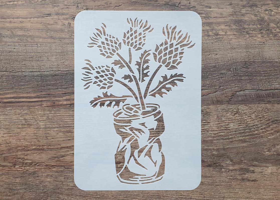 Schablone mit verblühten Löwenzahn in einer Dosenvase -DIN A 4