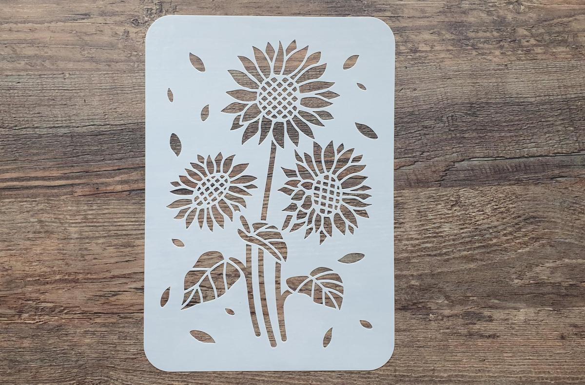 Schablone mit Sonnenblume und 3 Blüten DIN A 4