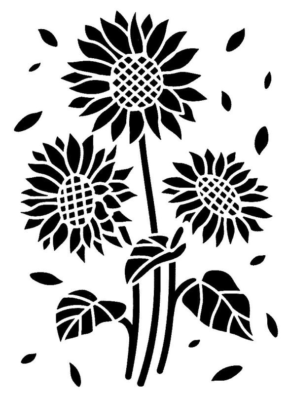 Schablone mit Sonnenblume und 3 Blüten DIN A 4