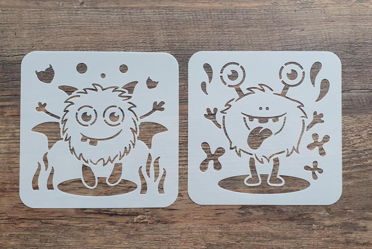 Set mit 2 Schablonen kleine Monster (1) 15x15cm