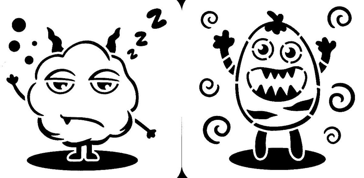 Set mit 2 Schablonen kleine Monster (2) 15x15cm