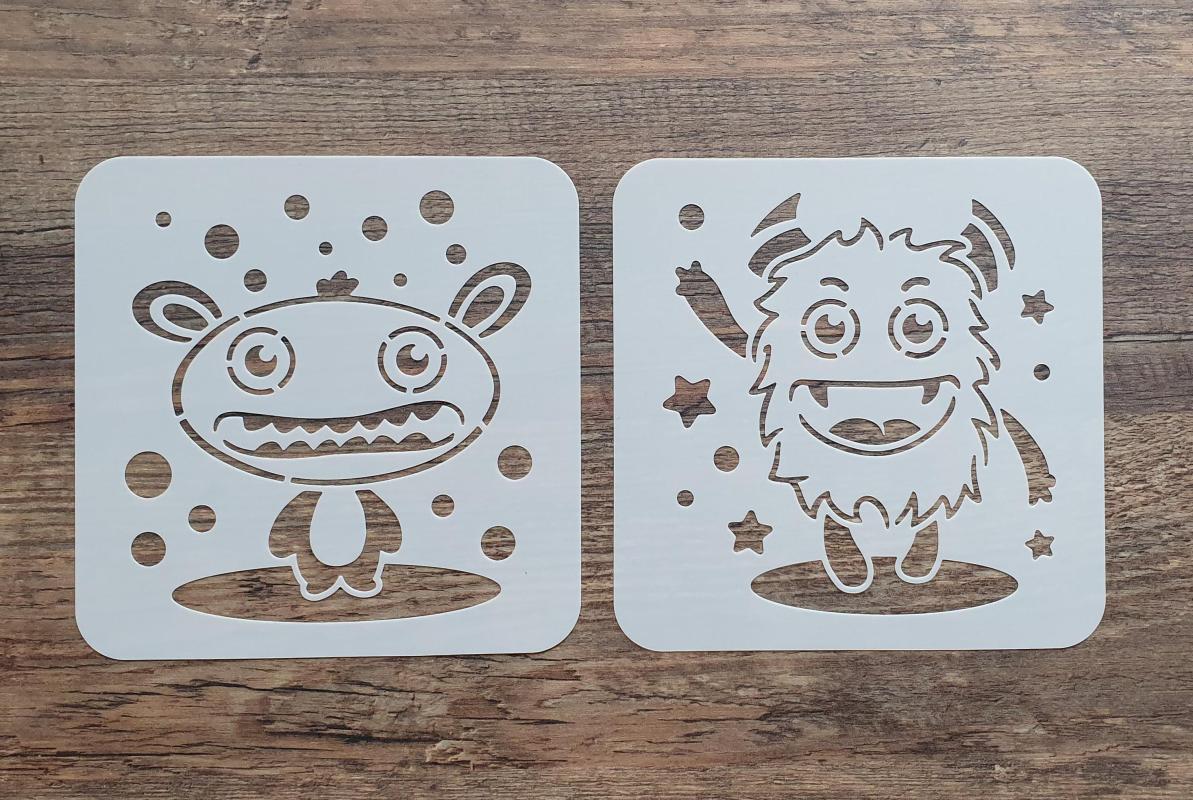 Set mit 2 Schablonen kleine Monster (3) 15x15cm