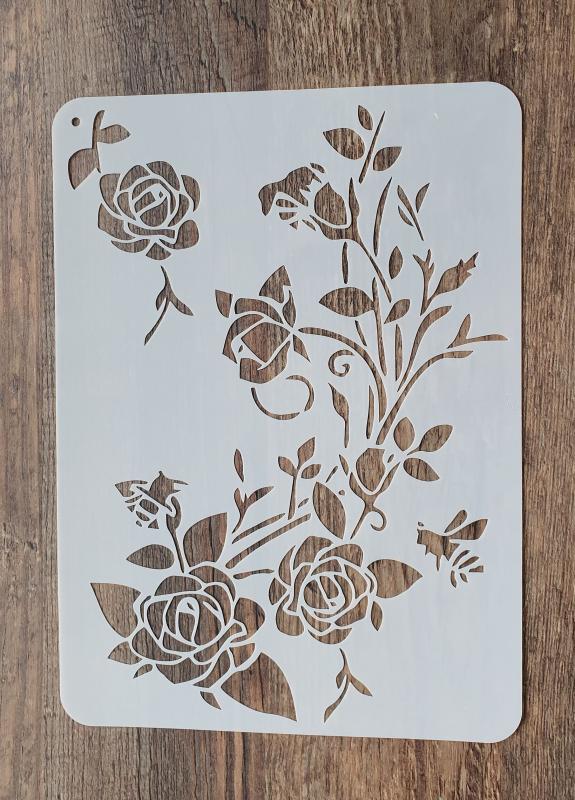 Schablone mit Rosenzweige und Blüten DIN A 4