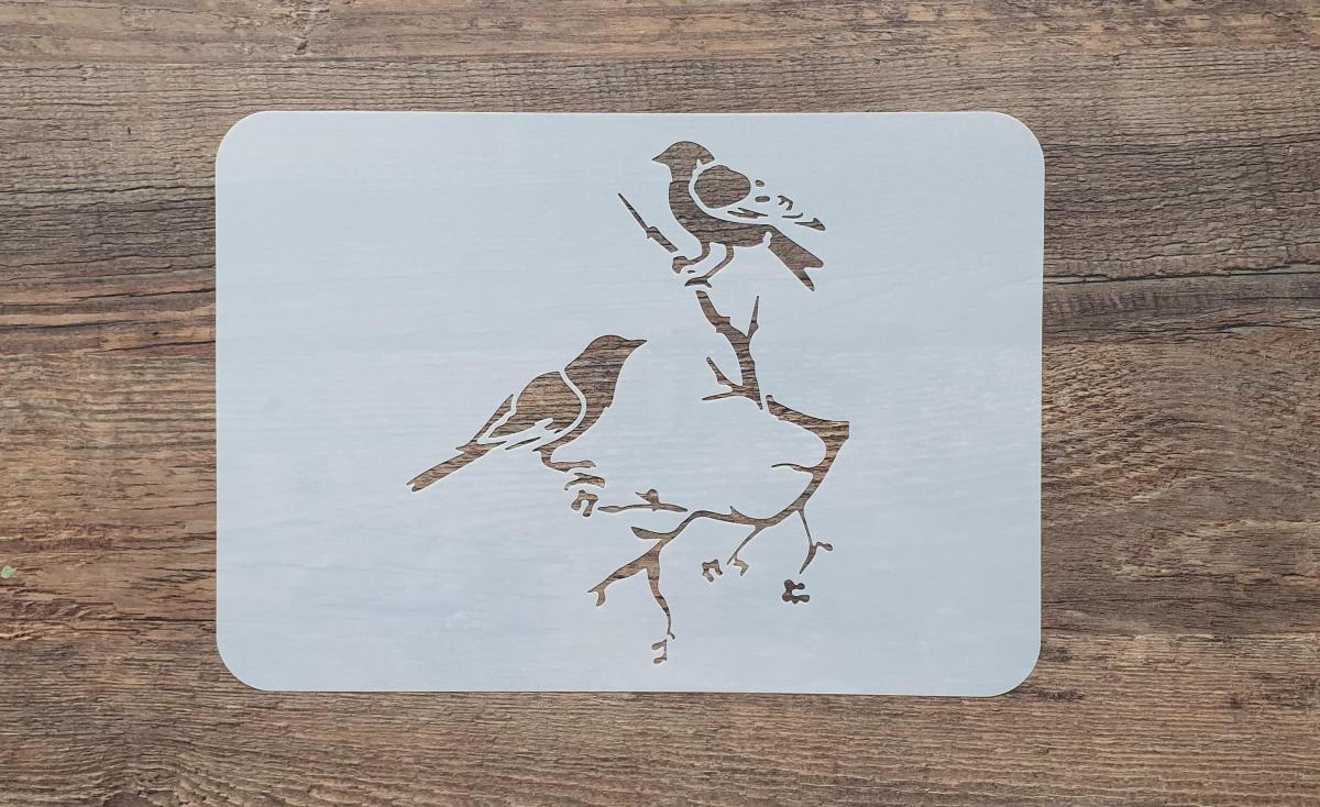 Schablone mit Vogel mit Zweig DIN A 4