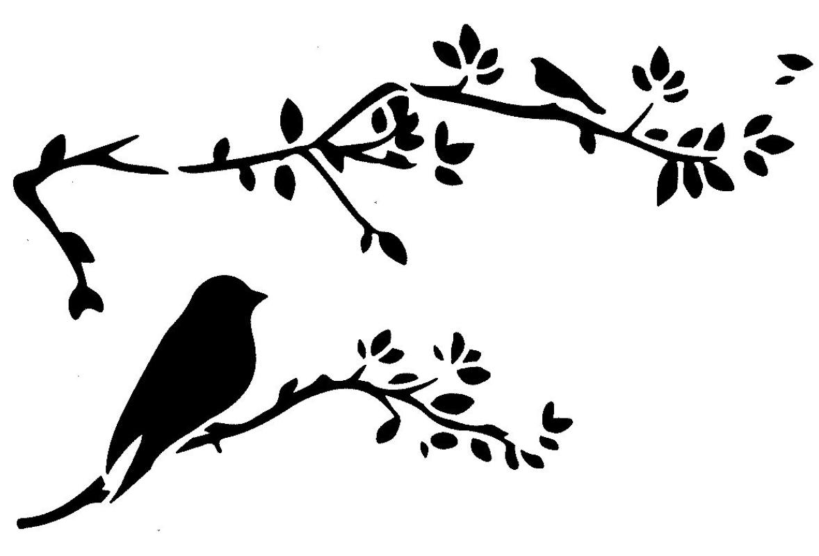 Schablone mit Vogel mit Zweig DIN A 4