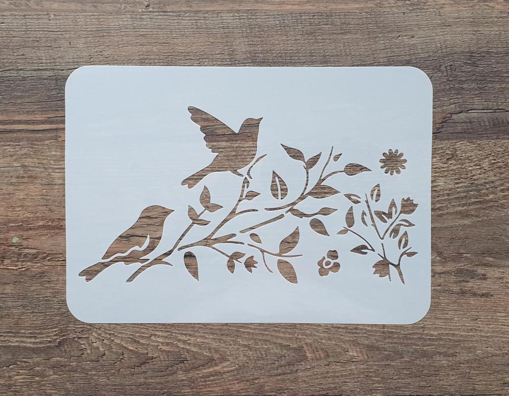 Schablone mit Vogel auf Zweig sitzend DIN A 4