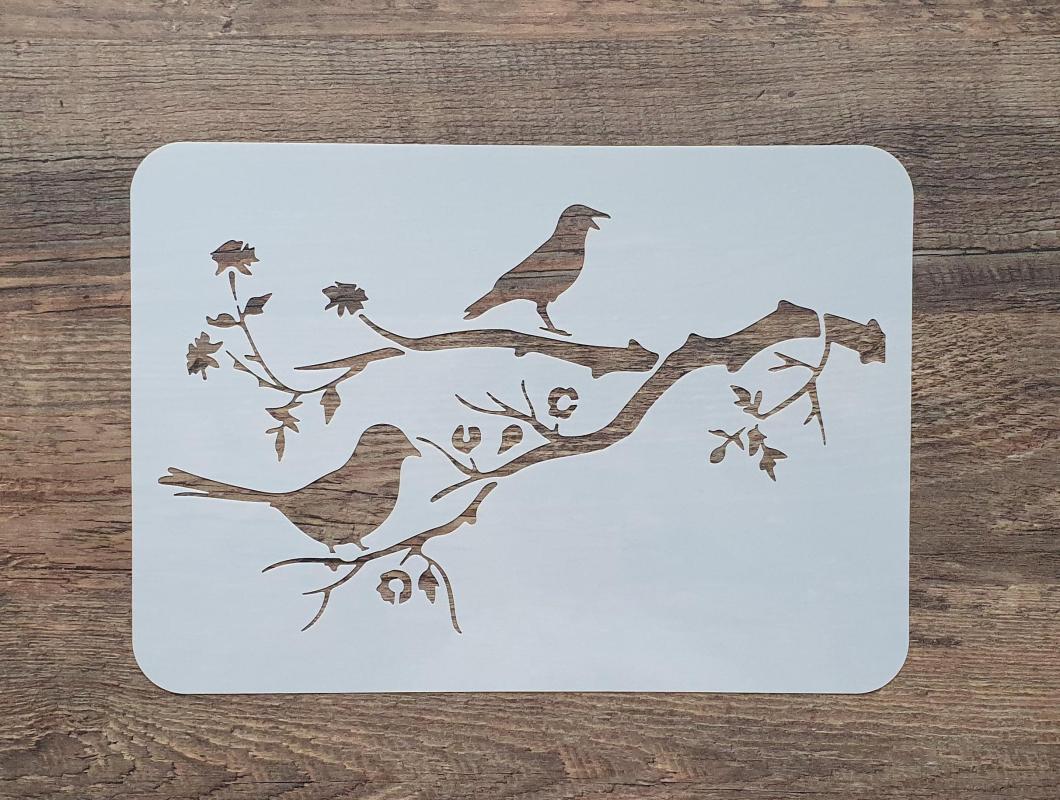 Schablone mit Vogel auf Zweig sitzend DIN A 4