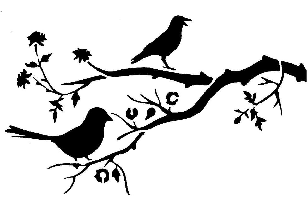 Schablone mit Vogel auf Zweig sitzend DIN A 4
