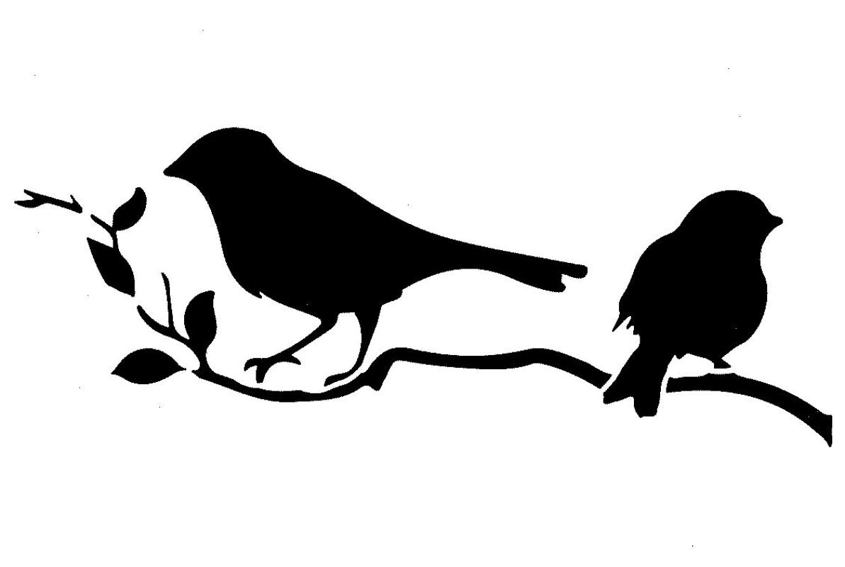 Schablone mit Blütenzweig und Vögeln DIN A 4