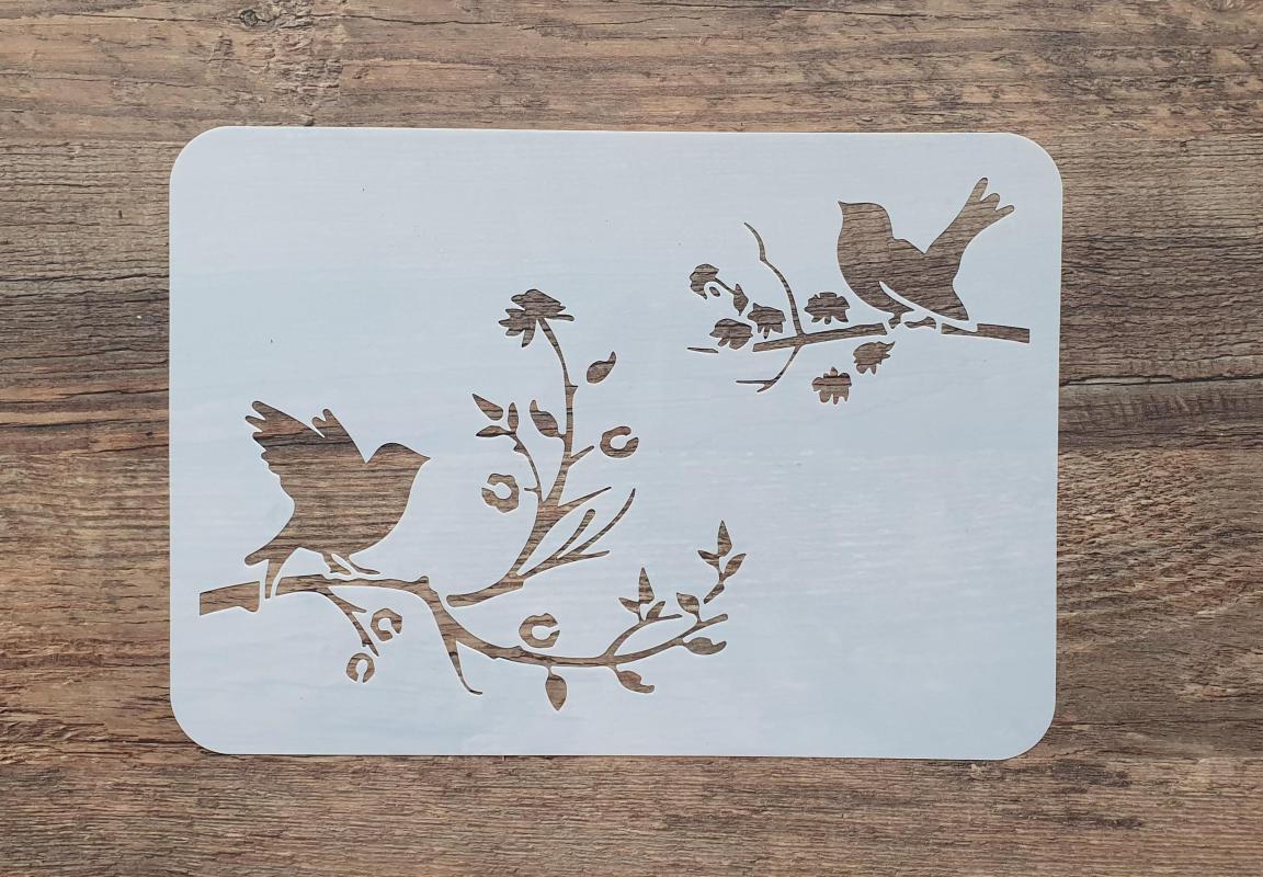 Schablone mit Vogel auf Zweig sitzend DIN A 4