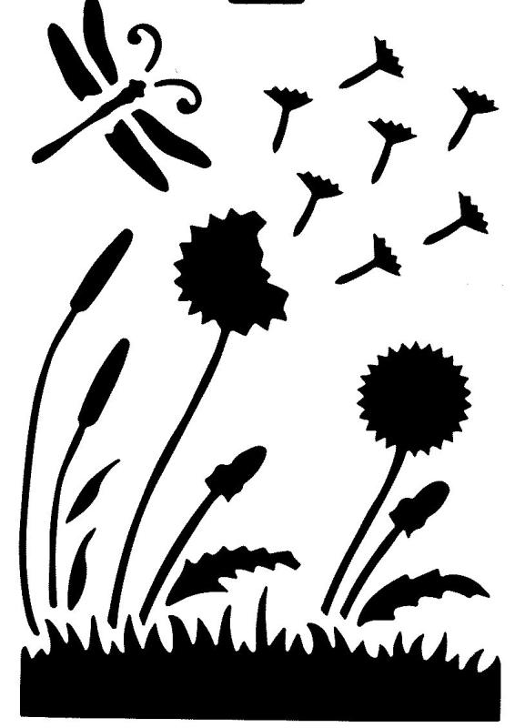 Schablone mit Löwenzahn und Schmetterlingen