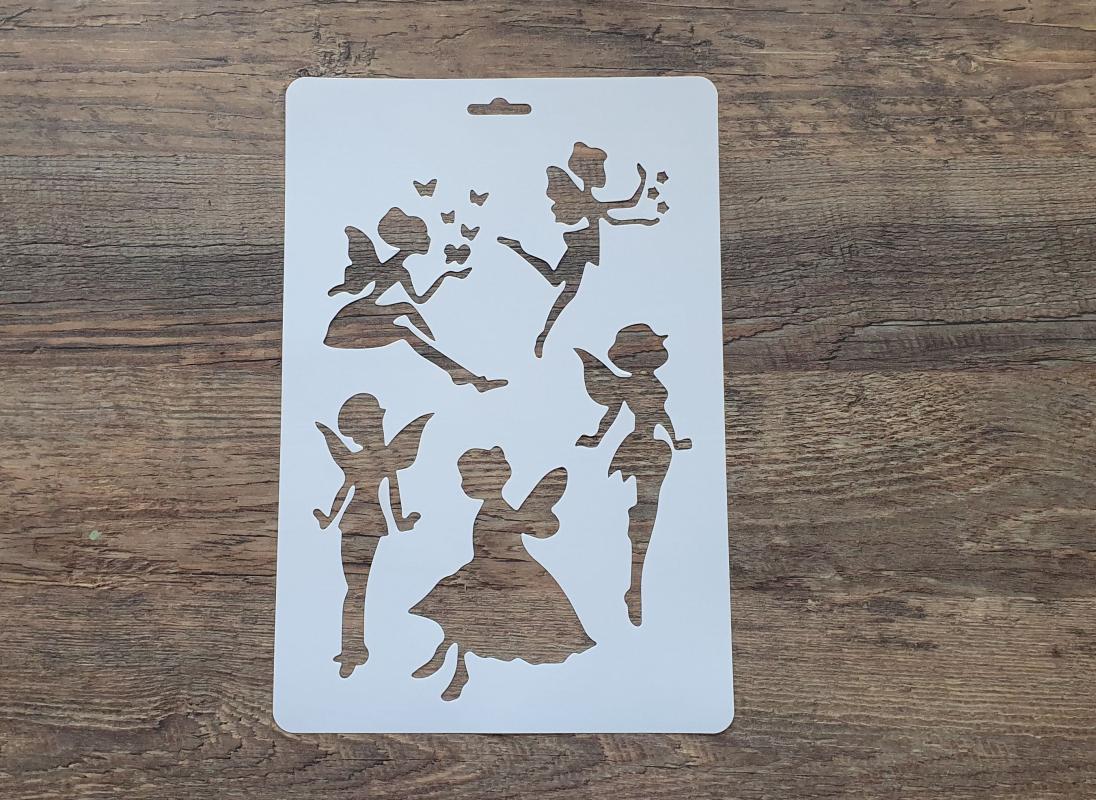 Schablone 5 verschiedene Feen und Elfen DIN A 4